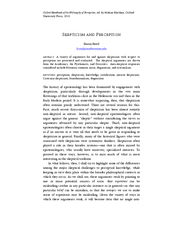 (PDF) Skepticism and Perception