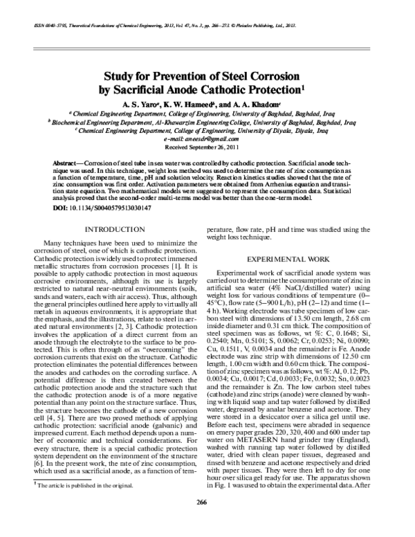 (PDF) Study for Prevention of Steel Corrosion by Sacrificial Anode ...