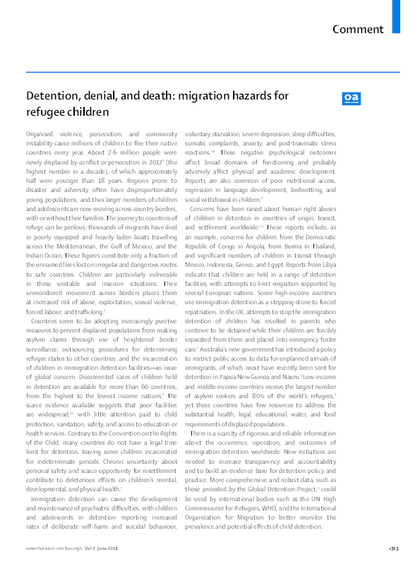 (PDF) Detention, denial, and death: migration hazards for refugee children