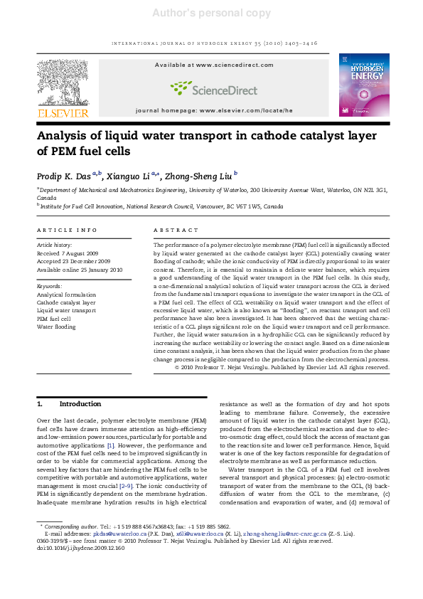 (PDF) Analysis of liquid water transport in cathode catalyst layer of ...