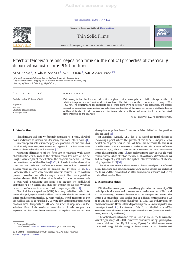 (PDF) Effect of temperature and deposition time on the optical ...