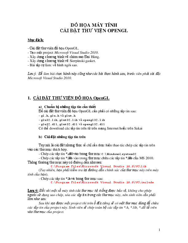 First page of “ĐỒ HỌA MÁY TÍNH CÀI ĐẶT THƯ VIỆN OPENGL”