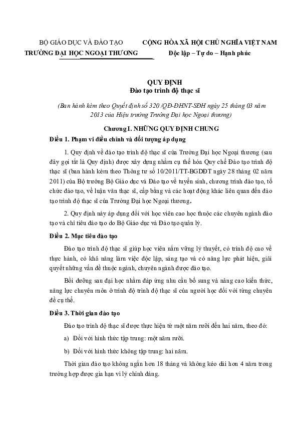 First page of “05 Quy định về đào tạo thạc sĩ Th S(1)”