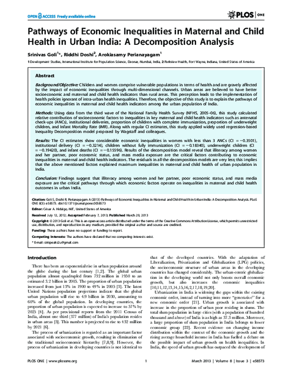 (PDF) Pathways of economic inequalities in maternal and child health in ...