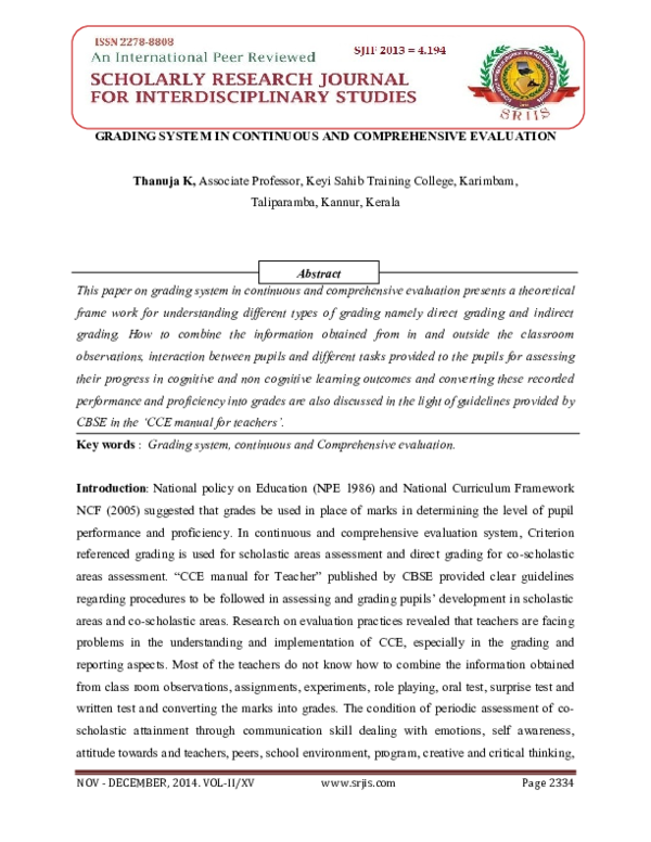 (PDF) GRADING SYSTEM IN CONTINUOUS AND COMPREHENSIVE EVALUATION