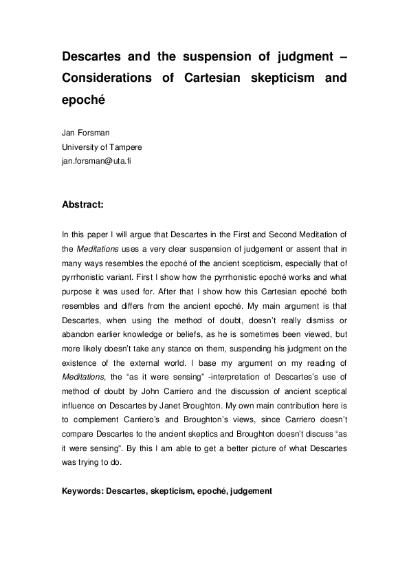 Descartes response to skepticism image