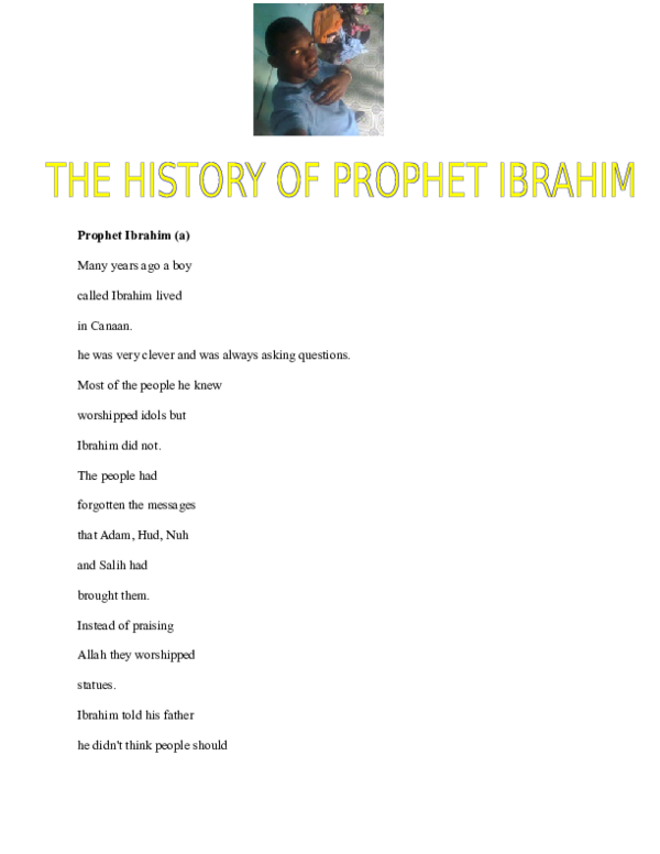 (DOC) THE HISTORY OF PROPHET IBRAHIM WRITTEN BY IBRAHIM OLADIMEJI AROWOLO