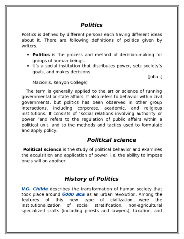 (DOC) History of Politics