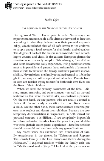 (PDF) Parenthood in the Shadow of the Holocaust During World War II ...