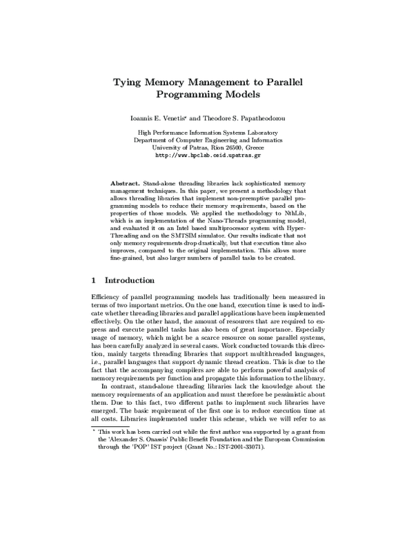 (PDF) Tying Memory Management to Parallel Programming Models