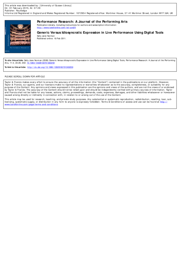 Generic versus idiosyncratic expression in live performance using ...