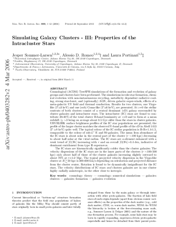 (PDF) Simulating Galaxy Clusters - III: Properties of the Intracluster ...