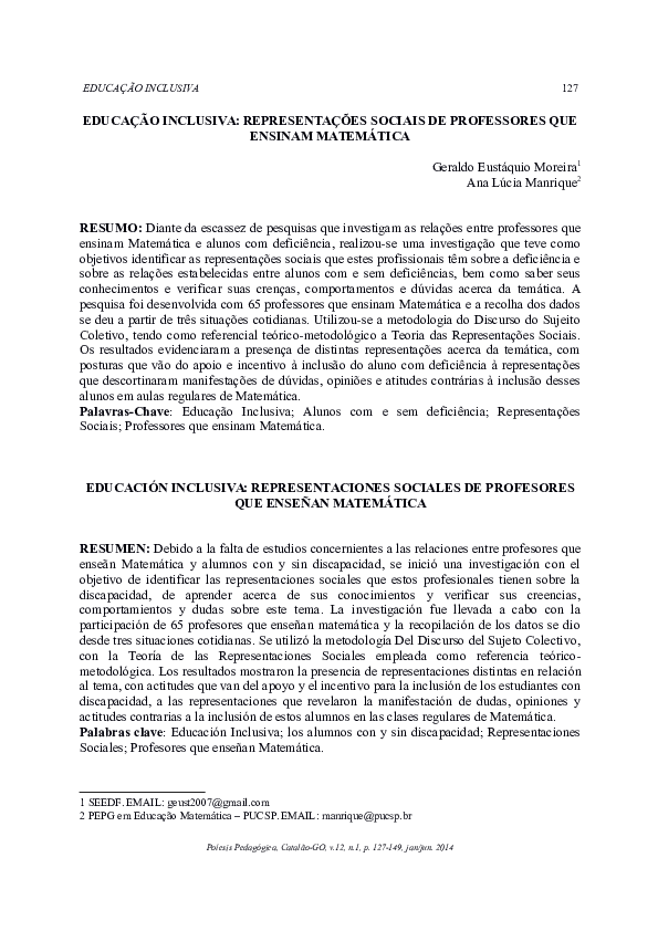 (PDF) INCLUSIVE MATHEMATICS EDUCATION AND THE REPRESENTATIONS OF ...