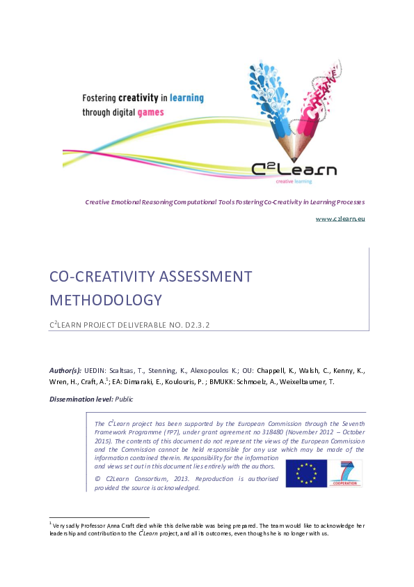 (PDF) CO-CREATIVITY ASSESSMENT METHODOLOGY C 2 LEARN (PROJECT ...