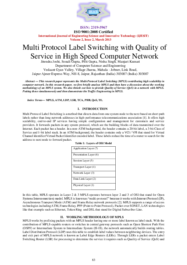 (PDF) Multi Protocol Label Switching with Quality of Service in High ...