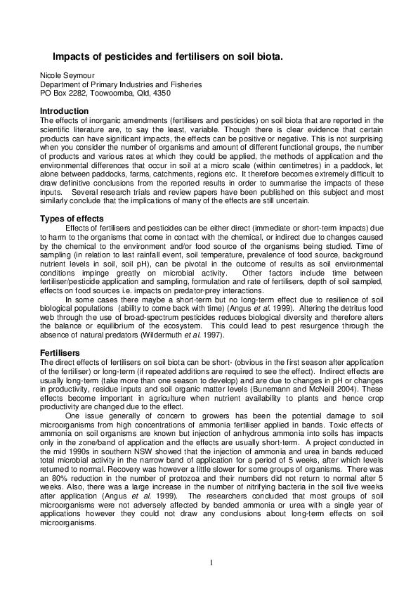 Pdf Impacts Of Pesticides And Fertilisers On Soil Biota