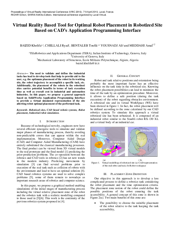 (PDF) Virtual Reality Based Tool for Optimal Robot Placement in ...