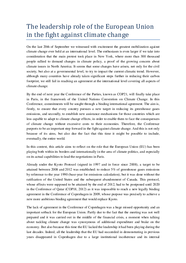 (PDF) The leadership role of the European Union in the fight against ...