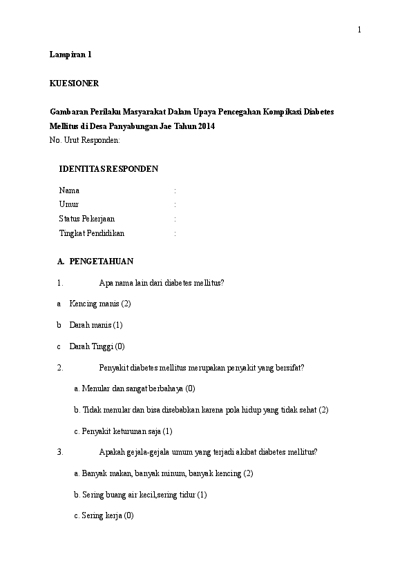 kuesioner diabetes melitus penelicia