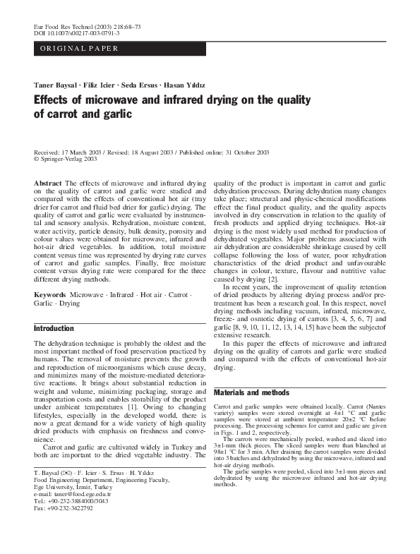 (PDF) Effects of microwave and infrared drying on the quality of carrot ...