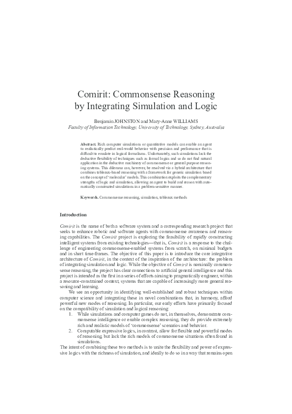 (PDF) Comirit: Commonsense Reasoning by Integrating Simulation and Logic