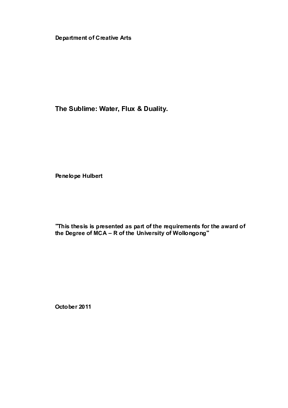 (DOC) The Sublime water, flux & duality Penelope Hulbert 2011