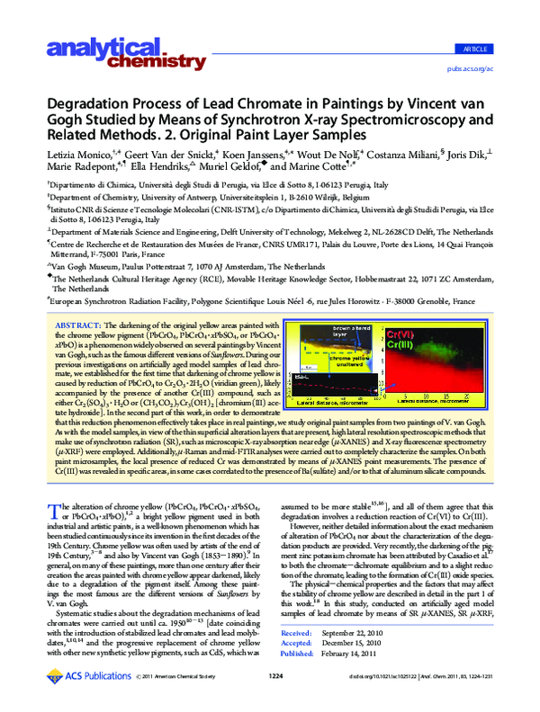 (PDF) Degradation process of lead chromate in paintings by Vincent van