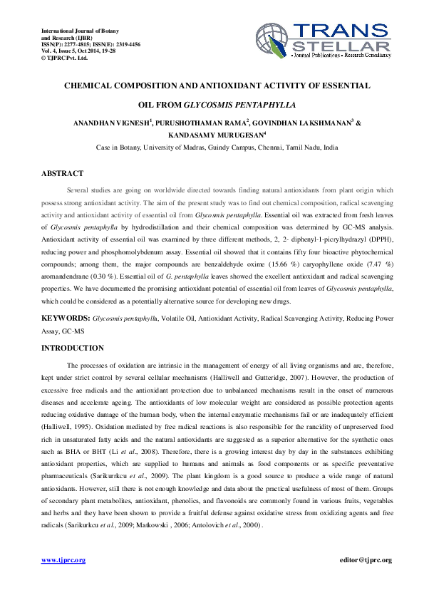 (PDF) CHEMICAL COMPOSITION AND ANTIOXIDANT ACTIVITY OF ESSENTIAL OIL ...