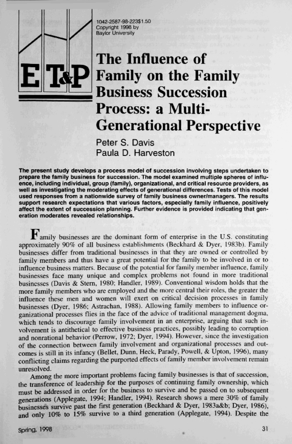 (PDF) The Influence of Family on the Family Business Succession Process ...