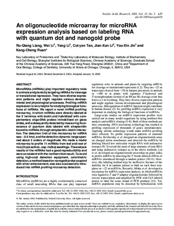 (PDF) An oligonucleotide microarray for microRNA expression analysis ...