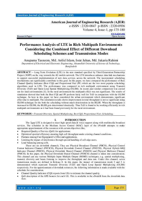 (PDF) Performance Analysis of LTE in Rich Multipath Environments ...