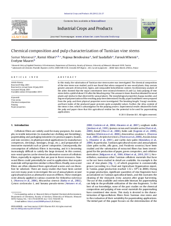 (PDF) Chemical composition and pulp characterization of Tunisian vine stems