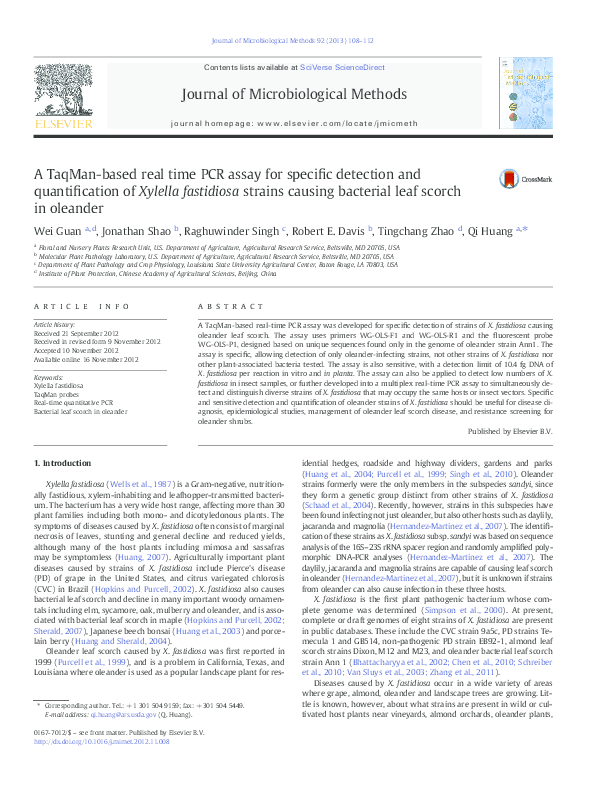 (PDF) A TaqMan-based real time PCR assay for specific detection and ...