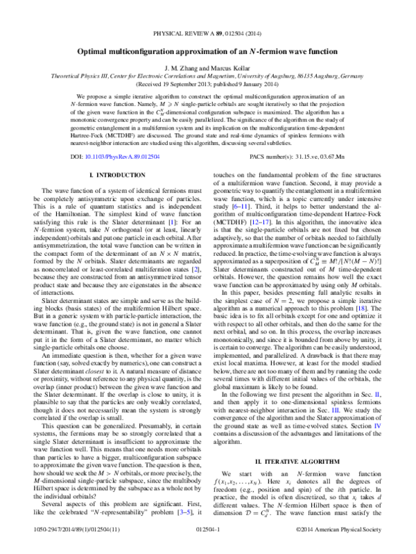 Optimal multi-conﬁguration approximation of an N-fermion wave function