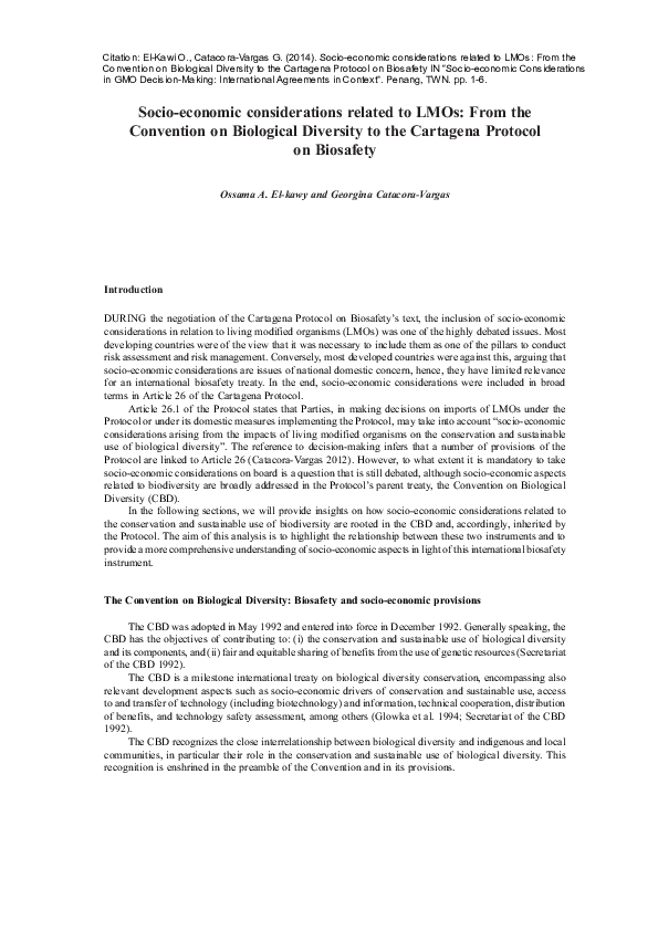 (PDF) Socioeconomic considerations related to LMOs From
