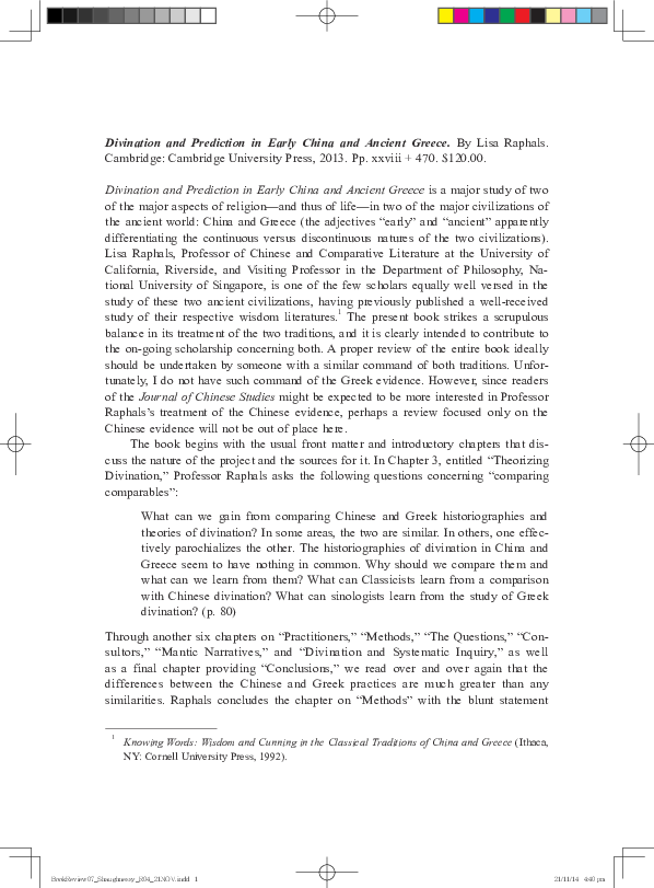 (PDF) Lisa Raphals Divination in Greece and China review
