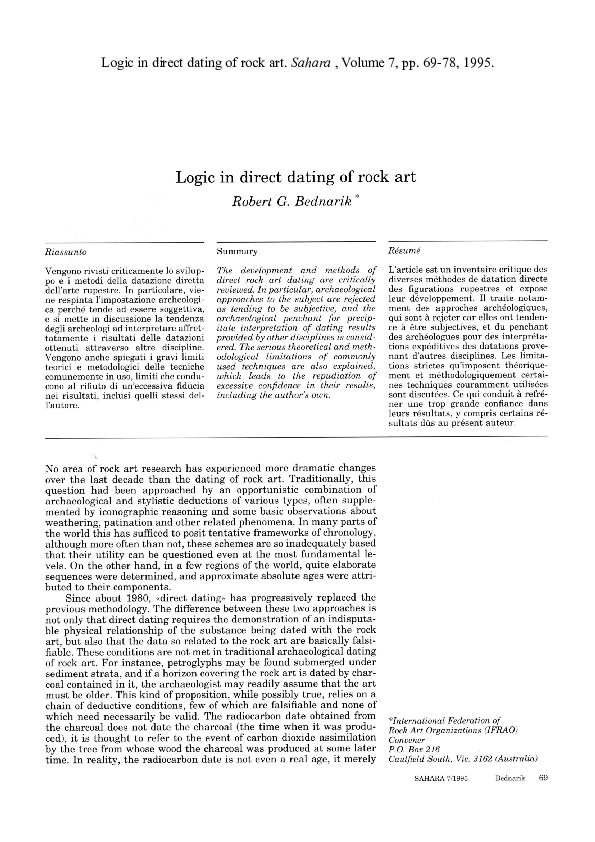 The Direct Dating Of Rock Art The direct dating of rock art