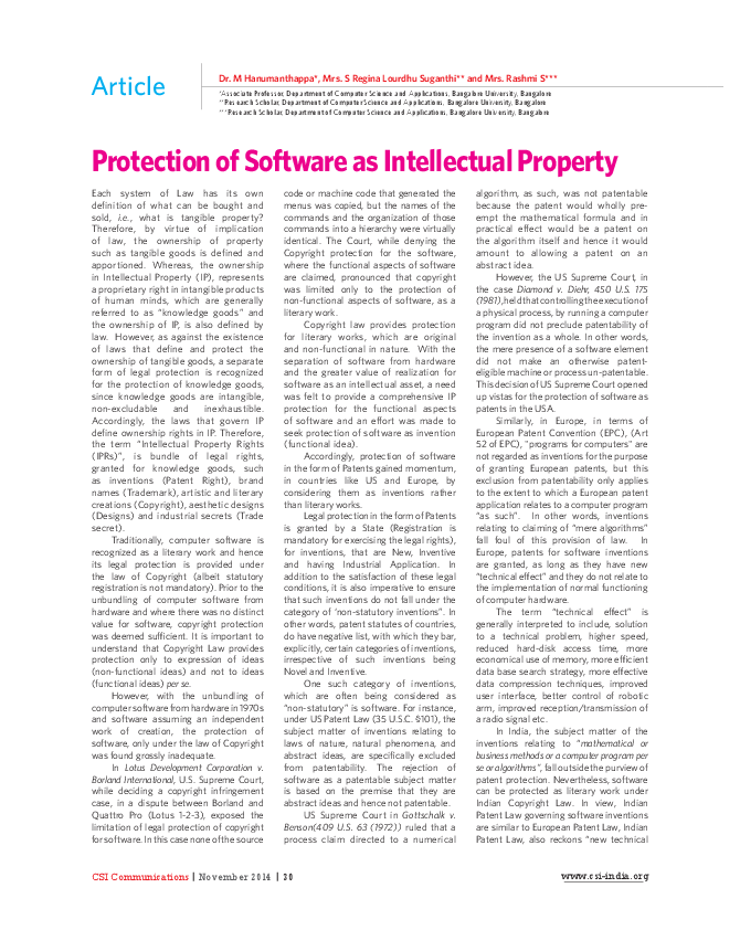 (PDF) Protection of Software as Intellectual Property