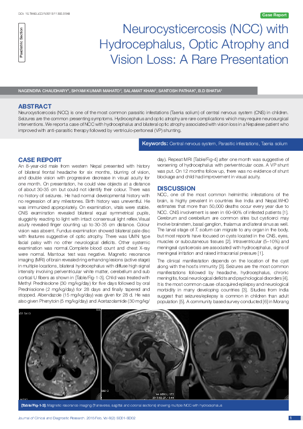 (PDF) Neurocysticercosis (NCC) with Hydrocephalus, Optic Atrophy and