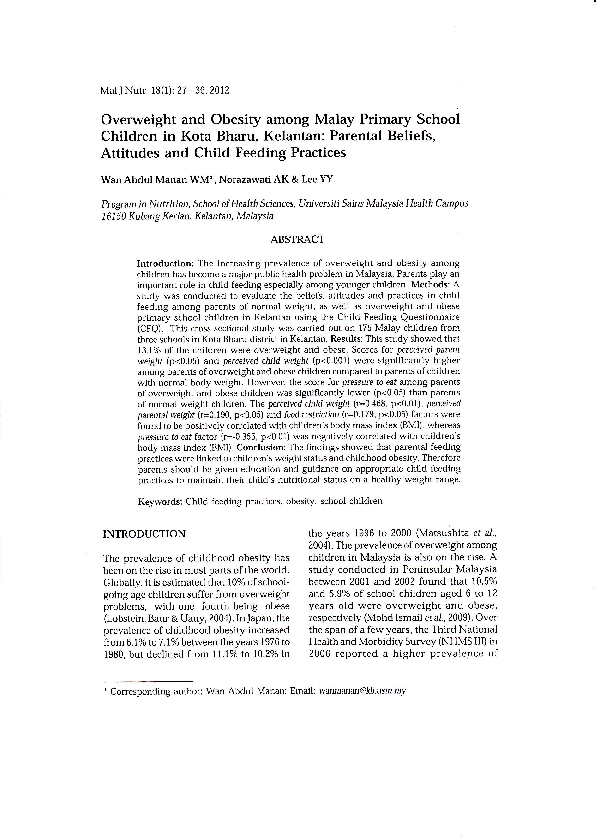 (PDF) Overweight and Obesity among Malay Primary School Children in ...