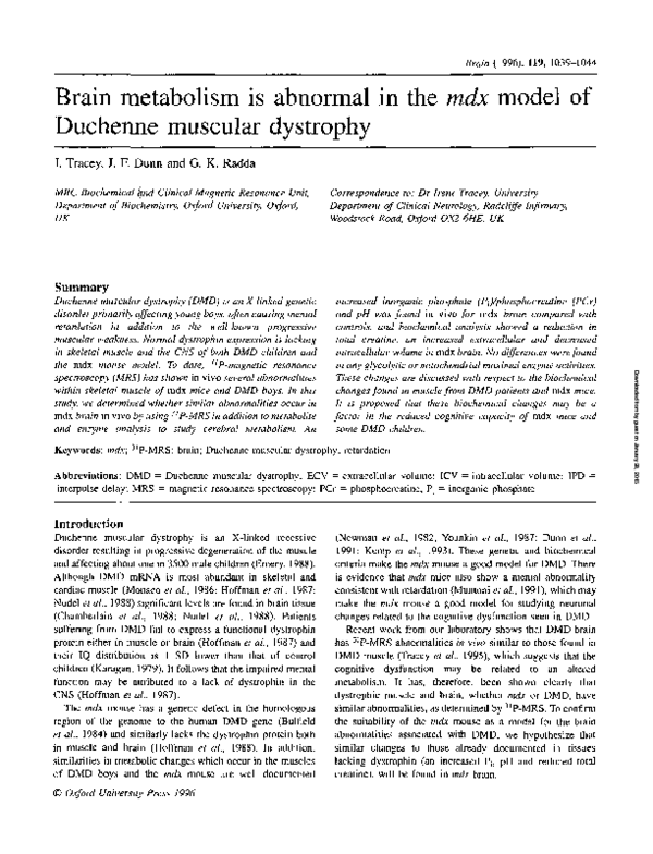 (PDF) Brain metabolism is abnormal in the mdx model of Duchenne ...