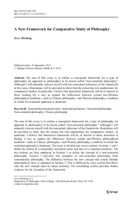 (PDF) "A New Framework for Comparative Study of Philosophy"
