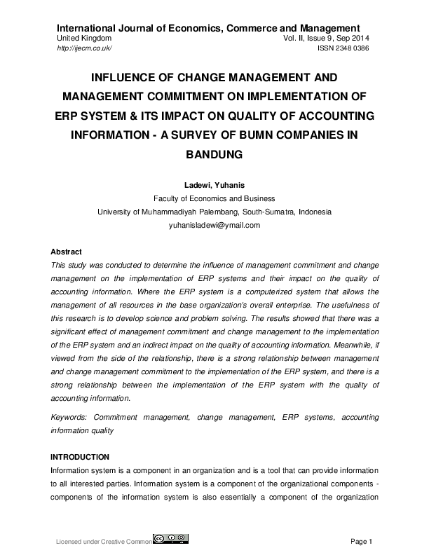 (PDF) INFLUENCE OF CHANGE MANAGEMENT AND COMMITMENT TO MANAGEMENT ...