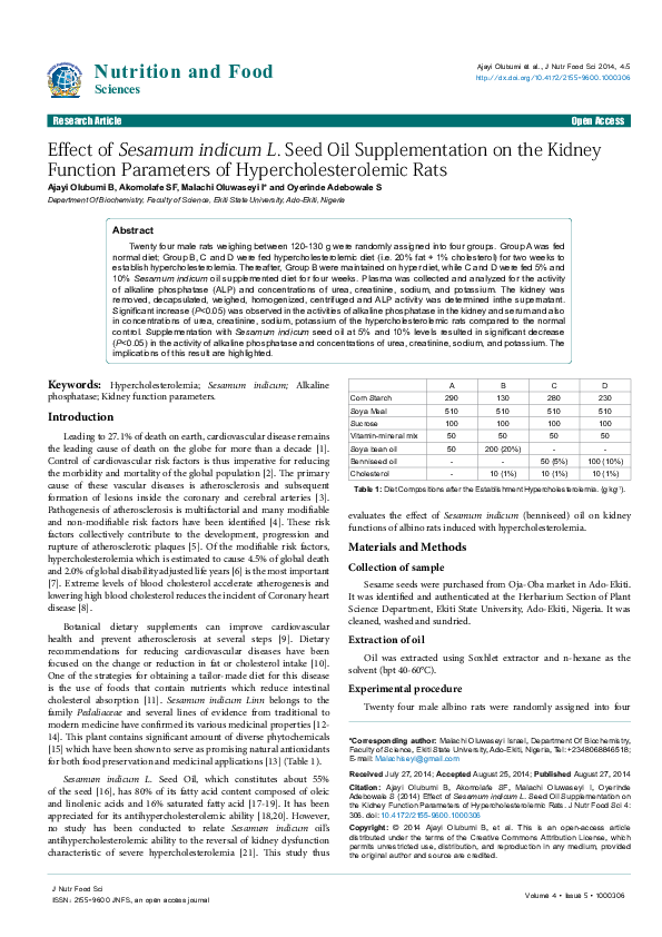 (PDF) Effect of Sesamum indicum L. Seed Oil Supplementation on the ...