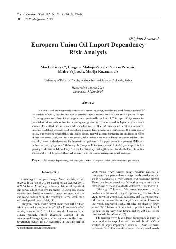 (PDF) European Union Oil Import Dependency Risk Analysis