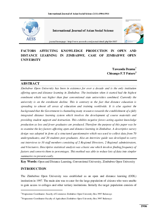 (PDF) FACTORS AFFECTING KNOWLEDGE PRODUCTION IN OPEN AND DISTANCE ...