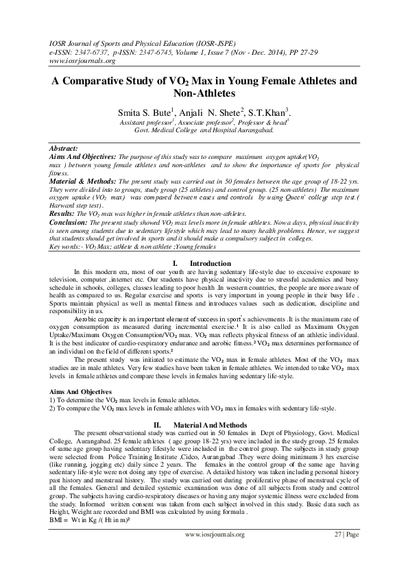 Pdf Comparative Study Of Vo2 Max In Young Female Athletes And Non Athletes Top Journal Best Impact Factor Academia Edu