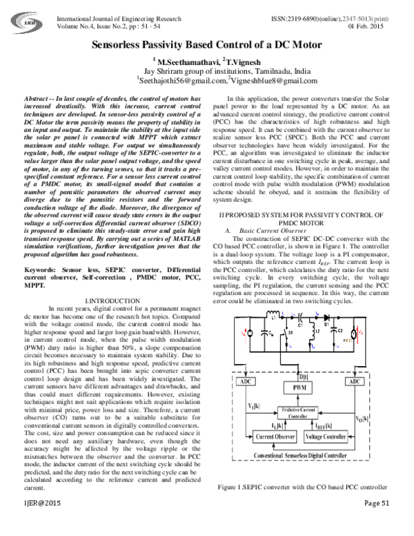 (PDF) Sensorless Passivity Based Control of a DC Motor