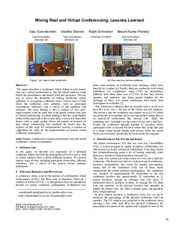(PDF) Mixing Real and Virtual Conferencing: Lessons Learned