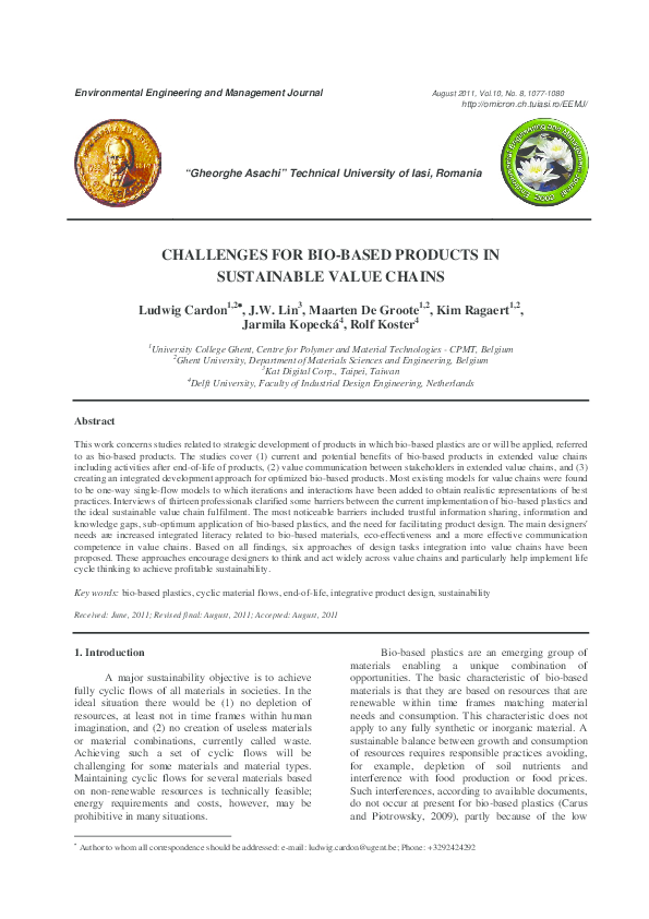 (PDF) Challenges for bio-based products in sustainable value chains